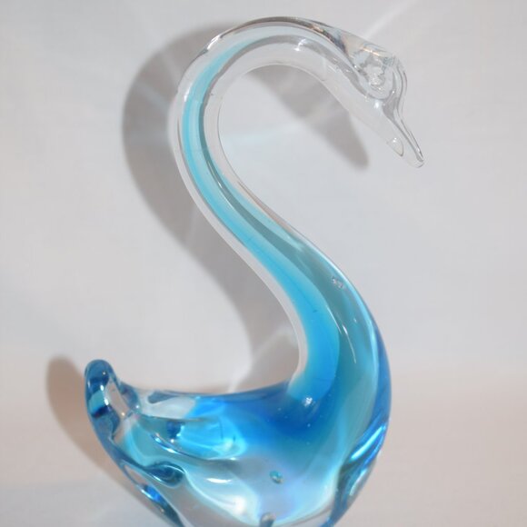 Vintage Hand Blown Blue Art Glass Swan Bird Figurine - Picture 1 of 11
